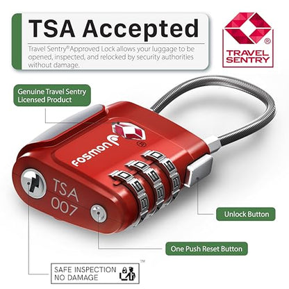 Fosmon TSA Approved Cable Luggage Locks, 3 Digit Combination, 2 Pack Red - style: 3 Digit red 2 pack