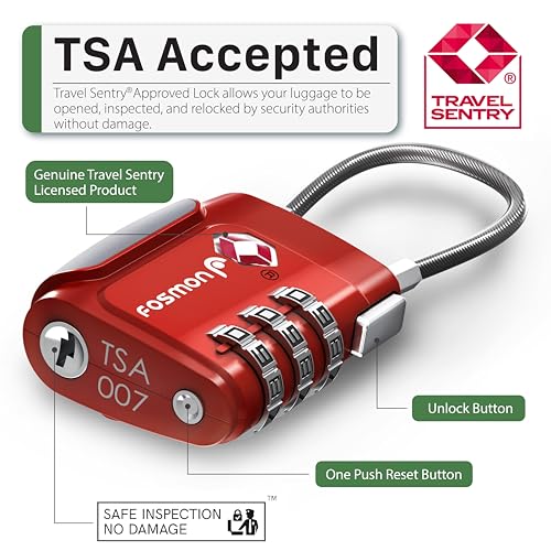 Fosmon TSA Approved Cable Luggage Locks, 3 Digit Combination, 2 Pack Red - style: 3 Digit red 2 pack