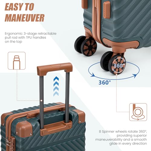 Cosbarn Carry On Luggage 22x14x9 Airline Approved,3 Piece Luggage Set - color: DarkGreen, size: 3 Piece Sets (20/BP/TB)