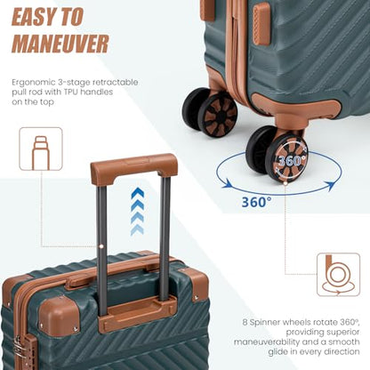 Cosbarn Carry On Luggage 22x14x9 Airline Approved,3 Piece Luggage Set - color: DarkGreen, size: 3 Piece Sets (20/BP/TB)