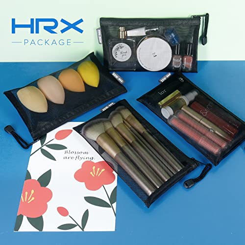 HRX Package 6pcs Mesh Makeup Bags for Travel & Packing, A6 (Black) - color: Black, size: A6