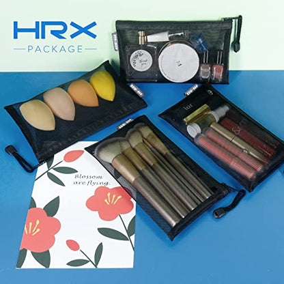 HRX Package 6pcs Mesh Makeup Bags for Travel & Packing, A6 (Black) - color: Black, size: A6