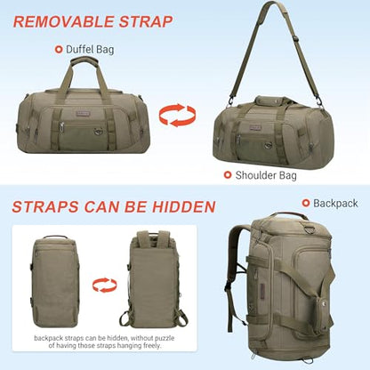 WITZMAN 캔버스 더플 백 남성용 3 in 1 컨버터블 백팩 40L 여행용, 아미 그린., 빈티지 - color: 아미 그린., size: 40L Standard
