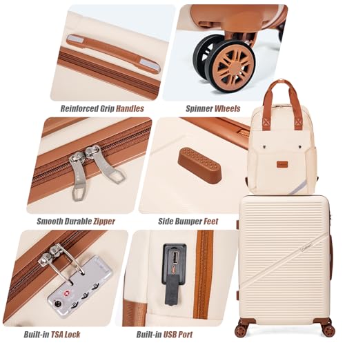 Cosbarn Carry On Luggage,3 Piece Suitcase Set,22x14x9 Airline Approved - color: Dark Blue, style: Carry on Luggage With Backpack