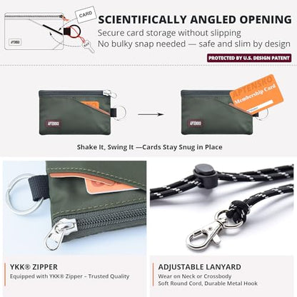 RFID 차단 여행용 지갑, 조절 가능한 랜야드 포함, 작은 나일론 지퍼 파우치 및 신분증, 신용 카드, 현금, 열쇠, 통근자용 배지 홀더, Amy Green., 끈이 달린 RFID 차단 여행용 지갑 - color: Amy Green.