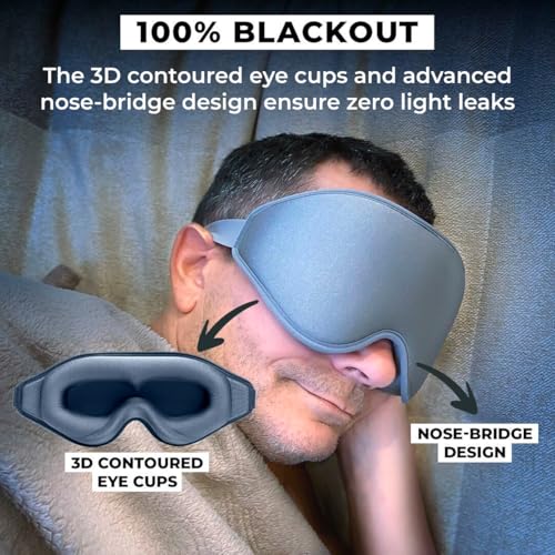 FlyHugz® 3D Travel & Home Sleep Mask, Ultra-Soft Black - color: Gray