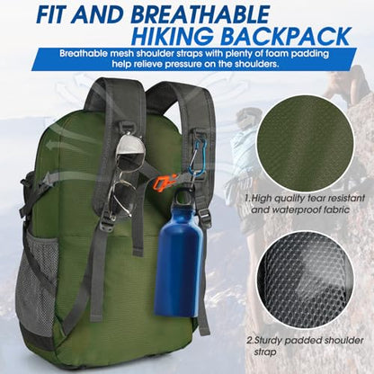 IGOLUMON Hiking Backpack 40L Packable Lightweight Camping Daypack Men Women - color: Army Green