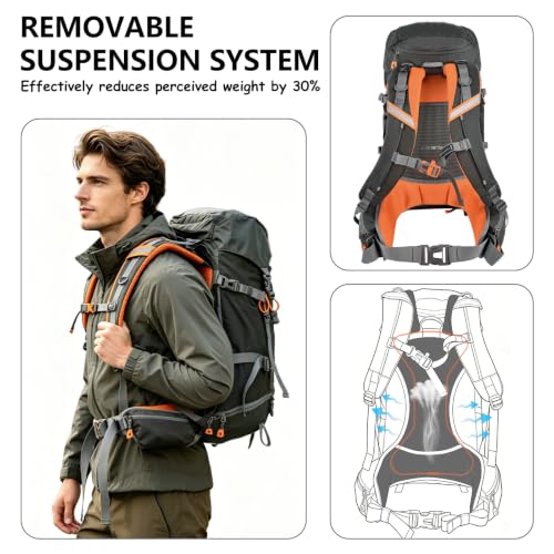 Hiking Backpack for Women Men,30+5L Waterproof Camping Backpacking Backpack - color: Gray