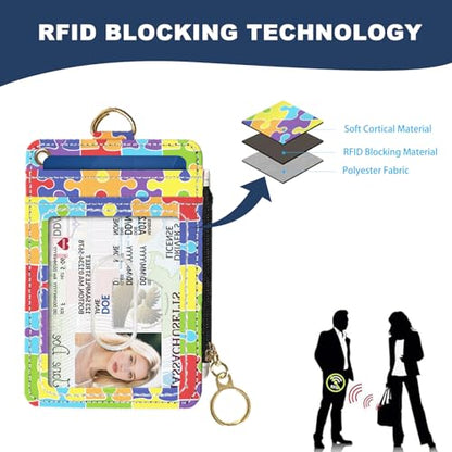 Slim Wallet Credit Card Holder, Jigsaw Puzzle, RFID Wallet Women Cute Small Front Pocket Wallet With Zipper, PU Leather Thin travel RFID Blocking Card Case ID Window,Ladies Gifts - color: Jigsaw Puzzle