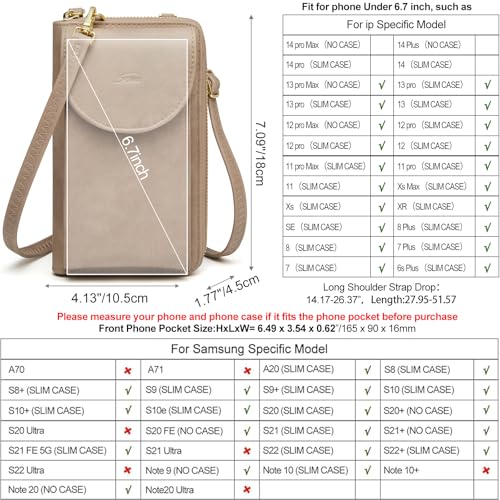 S-ZONE Small Crossbody Bags for Women Phone Purse RFID Blocking Wallet - color: Retro Grey