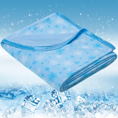 OIGAE Cooling Blanket 50'' x 70'' for Hot Sleepers, Night Sweats, Menopause - color: 1 - Blue Snowflake, size: Throw 50'' x 70''