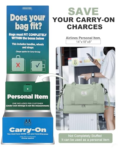 Travel Duffel Weekender Bag Women Tote Carry On Bags With Shoe Compartment - color: H11-BeigeGreen, size: Large
