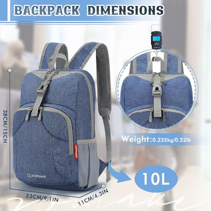 ZOMAKE Lightweight Packable Backpack, 10L Small Foldable Daypack for Hiking - color: Navy Blue A4, size: 10L