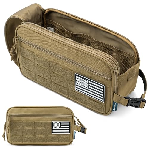 PAVILIA Tactical Toiletry Bag for Men, Water Resistant Molle Military, Tan - color: Tan, size: Large