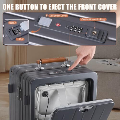 ROPLUS Zipperless Luggage with Front Laptop Compartment, Aluminium Frame Checkded-In Rolling Suitcase with USB Ports, TSA Lock, Skate Wheels (WhiteGreen, 25-Inch) - color: WhiteGreen, size: 25-Inch