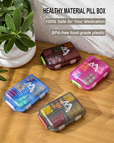 4PS Travel Pill Organizer 10 Compartment Folding Small Pill Case Four Color - color: Dark Red + Gray + Pink + Blue