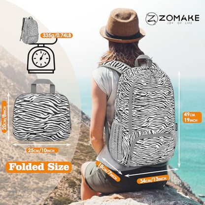 ZOMAKE Lightweight Packable Backpack 30L, Foldable Travel Hiking Daypack - color: D-zebra Print