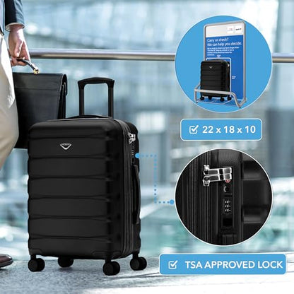 Flight Knight 22x18x10" Expandable Carry On Suitcase Hardside TSA Lock & USB C Port Lightweight Luggage Silent Double Spinner Wheels Maximum Spirit Overhead Carry-On Bag Airlines Approved Black - color: Black, size: 22x18x10"