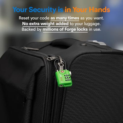 Forge TSA Approved Luggage Locks, Open Alert Cable Lock, Green, 2 Pack - color: Green 2 PK