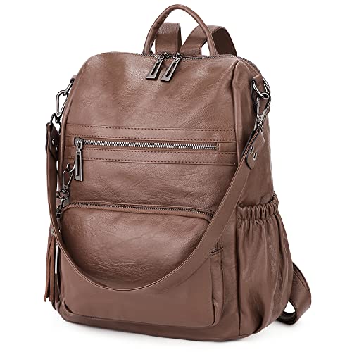 UTO Women Backpack Purse Leather Vegan Rucksack Travel Shoulder Bag - color: 0454 Khaki Medium