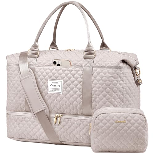 LOVEVOOK Travel Duffle Bag,Weekender Bags for Women with Shoe Compartment - color: Antiquewhite-b, size: Large-2 Pcs