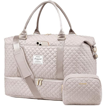 LOVEVOOK Travel Duffle Bag,Weekender Bags for Women with Shoe Compartment - color: Antiquewhite-b, size: Large-2 Pcs