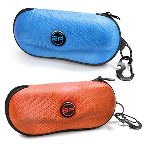 BLUPOND Sunglasses Case Semi Hard EVA Shell with Metal Hanging Hook Belt Clip Sun Glasses Storage - color: Aqua Blue/Orange