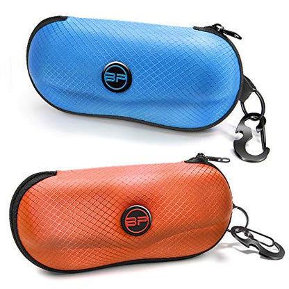 BLUPOND Sunglasses Case Semi Hard EVA Shell with Metal Hanging Hook Belt Clip Sun Glasses Storage - color: Aqua Blue/Orange