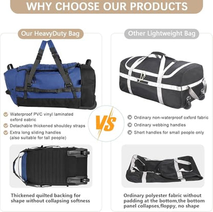 Rolling Duffle Bag with Wheels,86L 30”Carry on Luggage with Wheels,Folding Travel Bag,Duffle Backpack with Separate Shoe Compartment (Dark Blue) - color: dark blue, size: 86L duffle bag