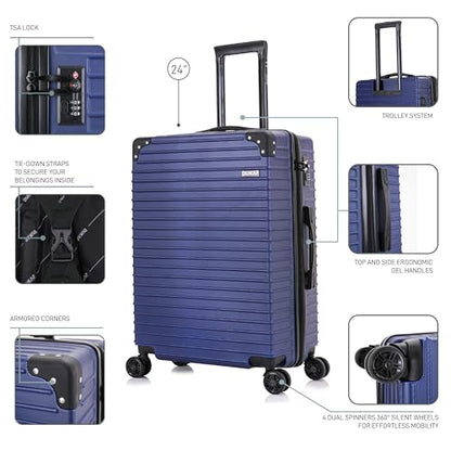 DUKAP TOUR 24-Inch Medium Hardside Spinner Luggage TSA Lock Durable Blue - color: Blue, size: 24 Inch