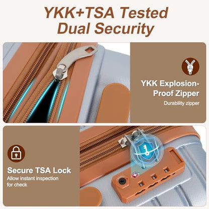 Romswi 3 Piece Luggage Sets, Expandable PC+ABS Hardshell Suitcase Set with TSA Lock YKK Zipper and Dual Spinner Wheels, Large Checked Travel Suitcases, 20/24/28 Inch, Silver