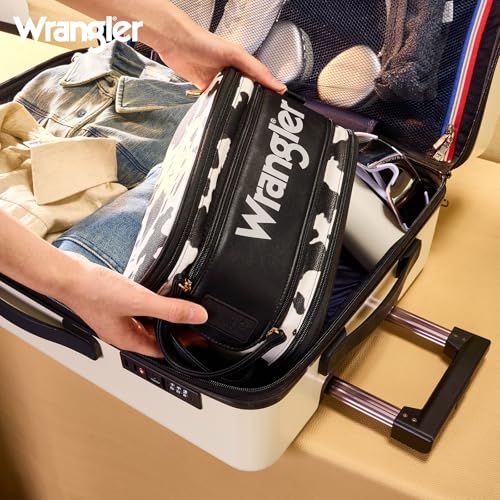 Wrangler Large Makeup Bag Travel Toiletry Bag Portable Cosmetic Bag - color: Cow-Black