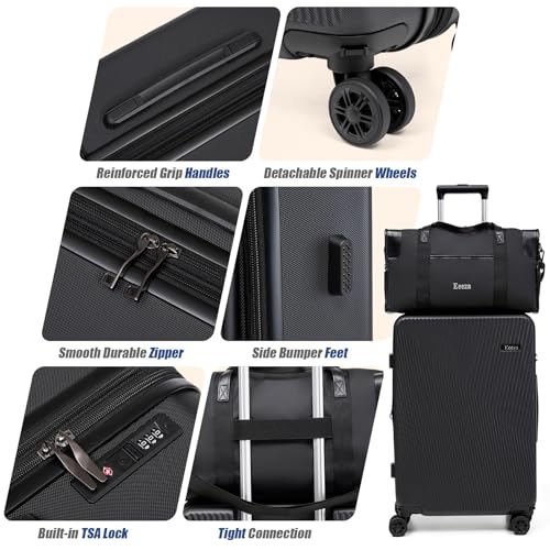 5 Piece Hardshell Luggage Set Spinner Wheels 20/24/28" Black - color: Black, size: 5 piece
