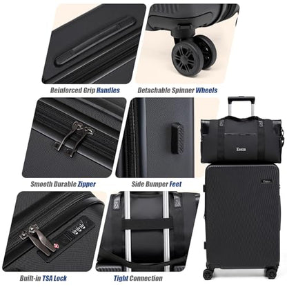 5 Piece Hardshell Luggage Set Spinner Wheels 20/24/28" Black - color: Black, size: 5 piece
