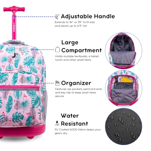 J World New York Sunrise Rolling Backpack Backpack, PALM LEAVES - color: Palm Leaves