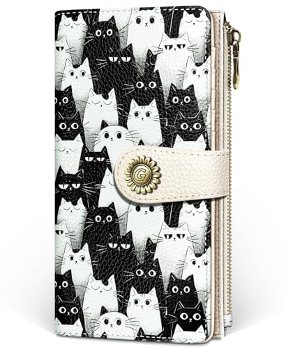 GIANCOMICS White Black Cat Womens Wallet RFID, Credit Card Holder Bifold - color: Black and White Cats