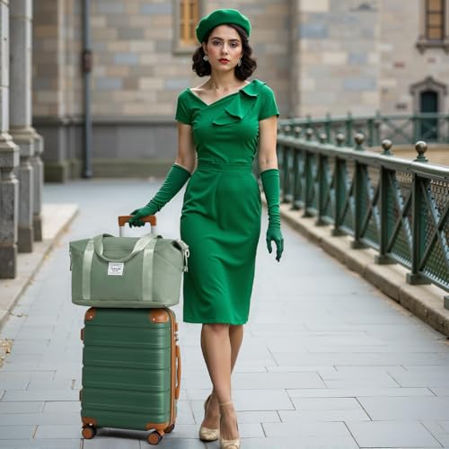 TAKUMI Luggage Sets, Hardside Suitcases with Wheels, Green Brown, 3 Piece - color: GREEN BROWN, size: 3 Piece Set(DB)