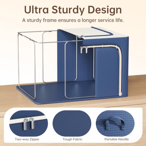 3 Openings Clothes Storage Bins with Metal Frame，100L (navy blue) - color: Navy Blue, size: 100L(23.6''X16.5"X15.7")
