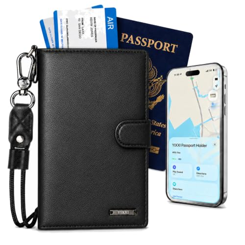 Trackable Passport Holder for Travel, RFID Blocking Wallet, Black - color: Black