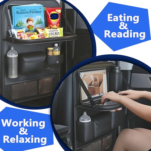 Car Backseat Organizer with Tray, Back of Car Seat Storage Caddy for Kids