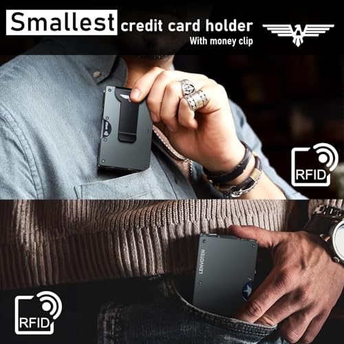 Lenvoten Upgraded Hinged Minimalist Wallet for Men, RFID Blocking Wallet - color: S4-Matte Grey