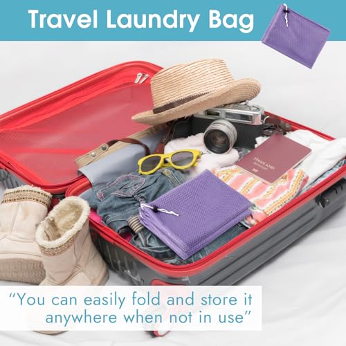 2 Pack Mesh Laundry Bags 23x34 Inch Drawstring Locking for Travel Home - color: Purple