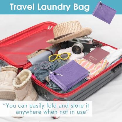 2 Pack Mesh Laundry Bags 23x34 Inch Drawstring Locking for Travel Home - color: Purple