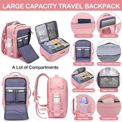 EZUOLA Carry on Travel Backpack for Women, Personal Item Travel Bag - color: Pink, size: Large-25L
