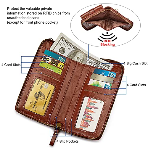 S-ZONE Women RFID Blocking Crossbody Cell Phone Purse PU Leather Wallet - color: Brown