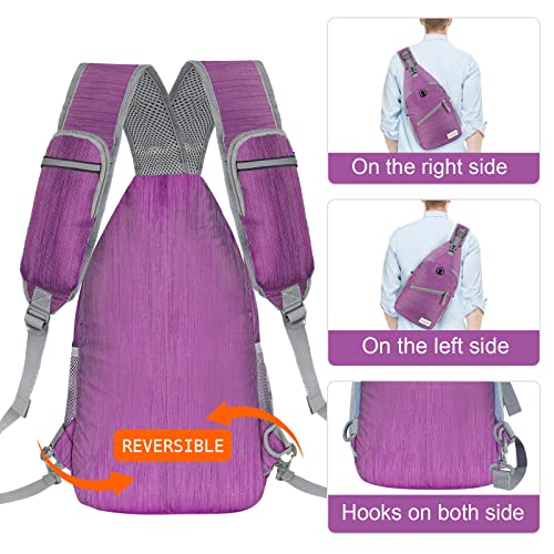 ZOMAKE Sling Bag,Small Crossbody Sling Backpack Shoulder Daypack for Travel - color: Purple B, size: 8L