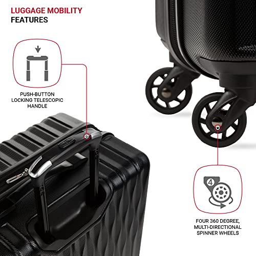 SwissGear 8018 Expandable Luggage, Hard Shell Large Luggage with Spinner Wheels - color: Black, size: Checked-Large 27-Inch