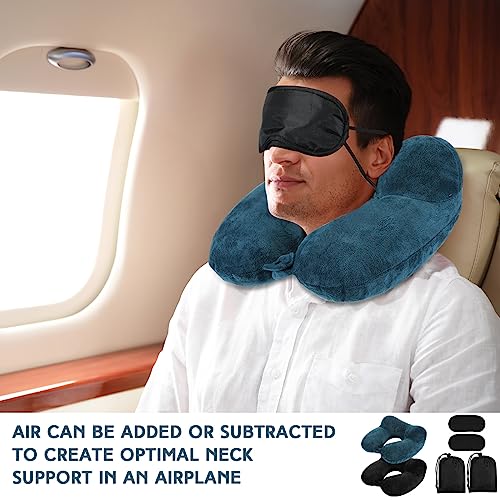 Sintuff 2 Inflatable Neck Pillow Airplane Travel, Peacock Green and Black - color: Peacock Green and Black