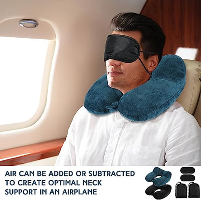 Sintuff 2 Inflatable Neck Pillow Airplane Travel, Peacock Green and Black - color: Peacock Green and Black