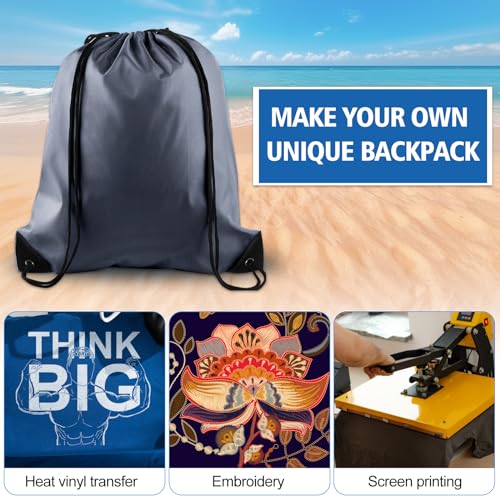 KUUQA 2 Pcs Gray Drawstring Backpack | Bulk Sports Cinch Bags, String Backpack Storage Bags, For Gym Traveling - color: Gray